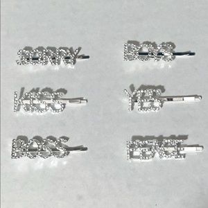 6 Oversized Rhinestone Bobby Pins Set BNWT